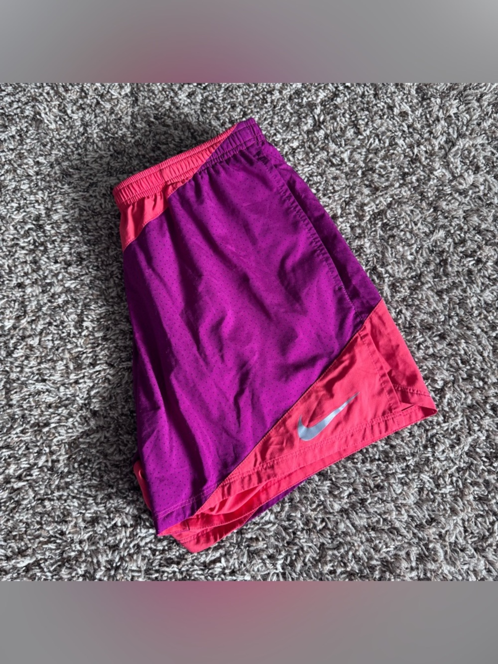 SOLD ON DEPOP - Nike Purple and Coral Dri-Fit Running Shorts